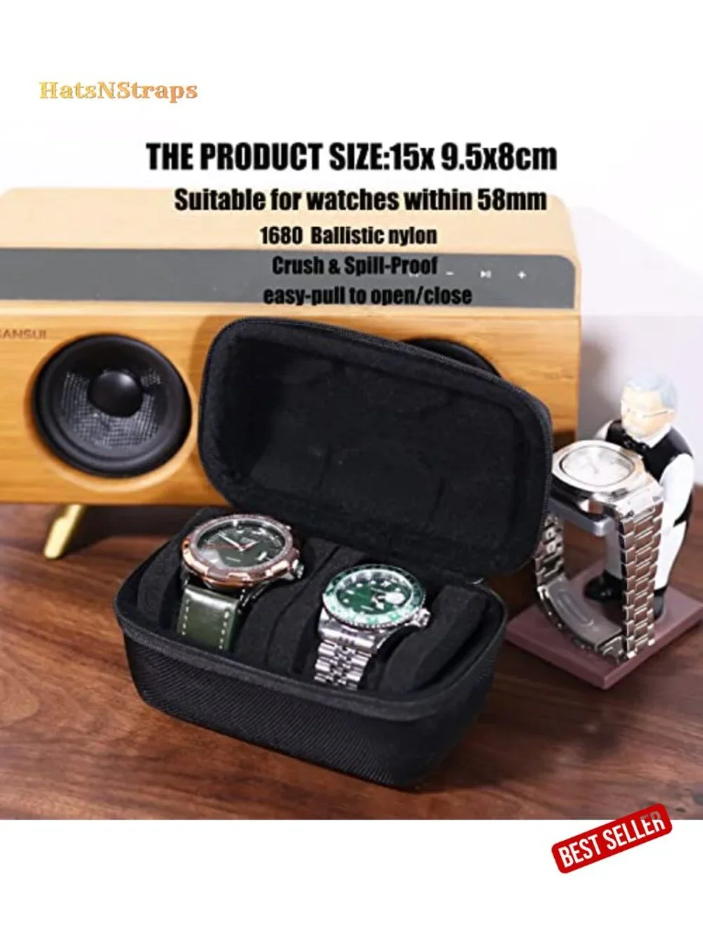 Portable 2 Slot Watch Travel Case with Velvet Interior